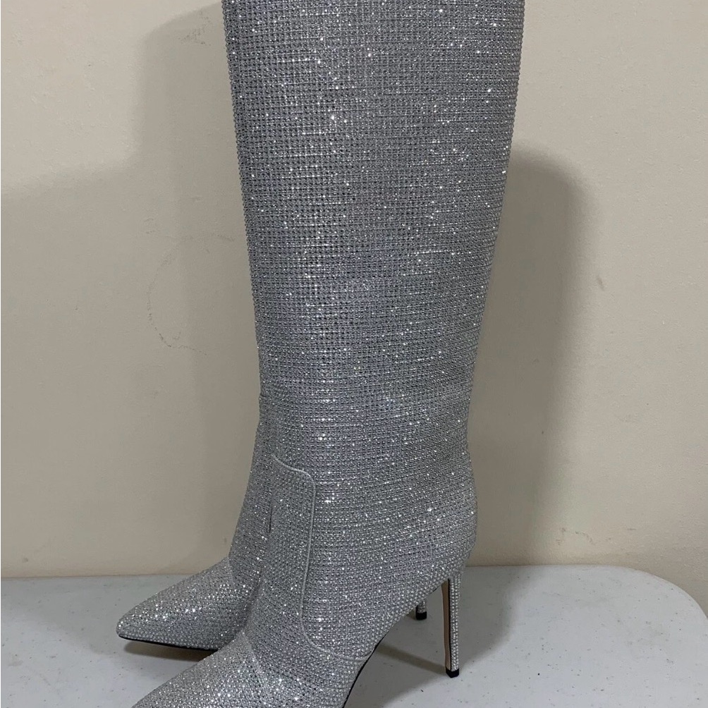 Michael Kors Sparkling Silver Heeled Boots For Women